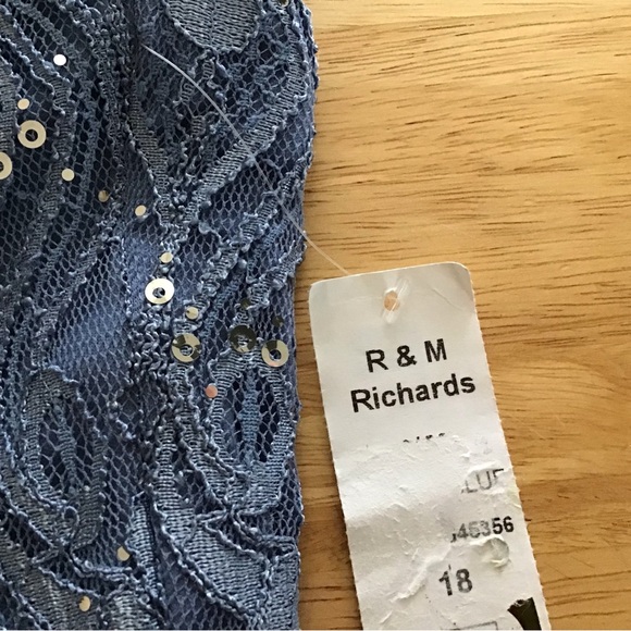 R And M Richards Blue Sequined Lace Gown with Sheer Inserts Size 18 - Picture 9 of 9